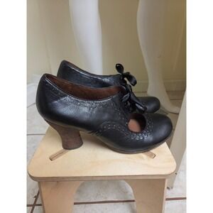 Naya Jada Black Leather Ribbon Lace Up Oxford Heels Brogue Pumps Womens 7.5 M